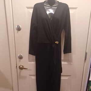 Teri Jon Women's Black pants romper with gold ornament, Size 6